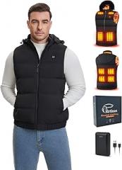 Rrtizan Heated Vest for Men with Detachable Hood, 10000mAh Battery, 9 Heating Zones, 3 Temp Levels, Lightweight Waterproof for Winter Hunting, Hiking(806,S)