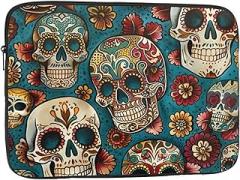 Skull Print Laptop Sleeve Case for Men Women Shockproof Travel Office School, black, 12 inch