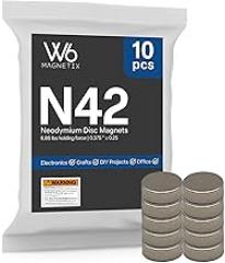 Strong Neodymium Disc Magnets, N42, Plated, 0.375 in x 0.25 in, 6.86 lbs Holding Force, for Use On Electronics, Sensors, and Crafts, Pack of 10