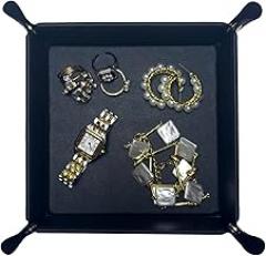UnionBasic Small Valet Tray, Jewelry Tray for Rings Watches Earrings, Entryway Catchall Caddy for Coins Keys Change, Nightstand Bedside Valet Holder, Trays for Electronic Gadgets, Black