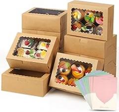 12 Pack DIY Assembly Brown 8x6x3inches Cookies Boxes with Window Bakery Boxes Macaron Boxes Small Treat Boxes Chocolate Truffle Boxes