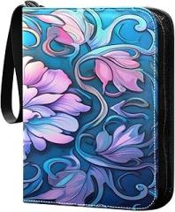 Blue Mandala Collectible Trading Card Albums,4-Pocket Card Binder with 50 Removable Sleeves with Zipper Game Card Collection Binder Album Holder