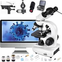 Microscope for Students&Kids, 40X-1000X Binocular Microscope for Adults, with Extra Gift +Carry Bag+Electronic Eyepiece, Dual LED Illumination Power Optical Glass Lenses,50000x