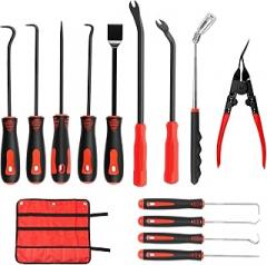 13Pcs Hook and Pick Tool Kit,Car Fastener Removal Tool Set,Car Oil Seal Hook w/Gasket Scraper,Clip Plier,Remover,Rivets Puller&Magnetic Telescoping Pickup for Electronics Maintenance Automotive Repair