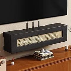 WiFi Router Storage Cabinet, Wall Mounted Router Cover Decorative Box, Modem Shelf Hider with Cable Management System, WiFi Box Hider for Wall, Home and Office,Black,60cm/23.6inch