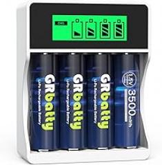 Rechargeable AA Batteries Lithium, 3500mWh, with 2 Hours Fast USB LCD Charger, 1.5V 1500 Cycle for Household, Cordless Phones, Remote Controls, Electronics (4 Pack)