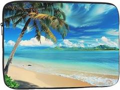 Tropical Palm Tree Hawaiian Beach Printed Laptop Sleeve Case for Men Women Shockproof Laptop Bag for Travel Office School, black, 12 inch