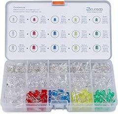 ELEGOO 3mm and 5mm Diffused and Clear Assorted LED Kit 5 Colors Pack of 600 Compatible with Arduino