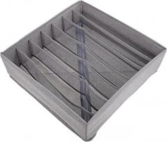 Milisten Underwear and Sock Storage Box 7-compartment Foldable Mesh Fabric Organizer, Washable Drawer Divider for Closet Clothing Storage, Light Gray