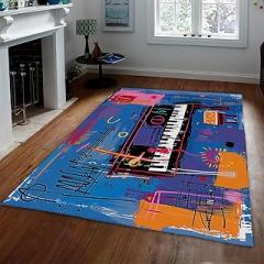 Cartoon Graffiti Rugs 2'x3' Electronic Organ Pattern Floor Mat for Living Room Soft Low Pile Large Area Rug for Music Lover Room