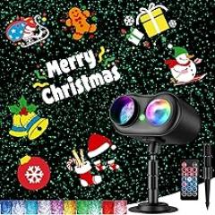 Christmas Projector Lights Outdoor, 3 in 1 Holiday Projector Light with Green Star, 20 HD Slides, 160 Pattern, 10 Ocean Wave, Christmas Light Projector Outdoor with Timer for Party Patio Decoration