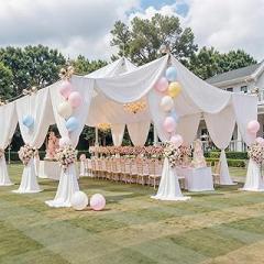 10 Panels 5x30ft White Ceiling Drapes for Wedding, Wrinkle Free Thick Polyester 30 ft Long Canopy Tent Draping Fabric Ceiling Curtains Arch Drapery for Birthday Party Event Venue Decoration