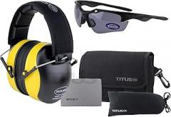 Titus 3 Series 37 NRR Noise Reduction Hearing Protection & G18 Polarized Sculpt Z87.1 Safety Glasses Combos (Yellow)