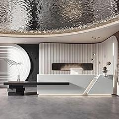 68IN Reception Desk - Hidden LED Checkout Retail Counter, Storage Drawers Front Office Desk, Solid Wood Business Counter for Office/Retail, No Assembly, Customizable Logo, Black A