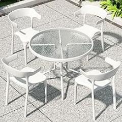 Office Reception Round Table, Coffee Kitchen Dining Table Set for 4, Small Conference Room Tables, Simple Tempered Glass Dining Set, Save Space