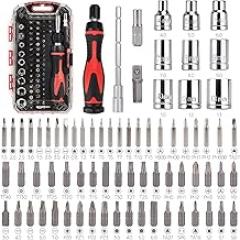 Amazon Basics Magnetic Ratcheting Wrench and Electronics Precision Screwdriver Set, 73 count (Pack of 1), Black/Red/Silver
