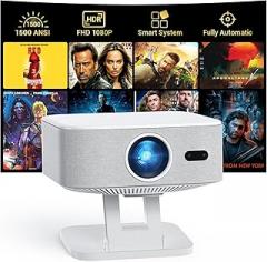 [1500 ANSI/Built-in APPs] Smart Projector with Wifi and Bluetooth: NICPOW 4K Outdoor Projector, Compatible with Netflix, Auto Focus & Keystone, Portable Proyector for Home & Outdoor Use, White