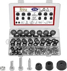 176Pcs Medium Hard Cutting Board Rubber Bumper Feet with Stainless Steel Washer Screws Assortment Kit 3 Sizes 0.6