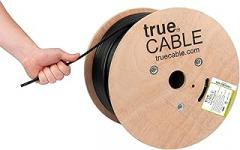 TRUE CABLE Cat6A Direct Burial Bulk Ethernet Cable, 1000ft, Black, Waterproof, Outdoor Rated CMX, 23AWG Solid Bare Copper, 750MHz, PoE++ 100W, Unshielded UTP, ETL Listed