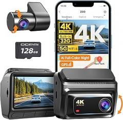 DDPAI 4K Dash Cam Front and Rear, Built-in 32G eMMC Dual Dash Camera for Cars, 128GB Card Included Dashcam,GPS, Night Vision,5G WiFi, 7-Days Parking Mode, 3