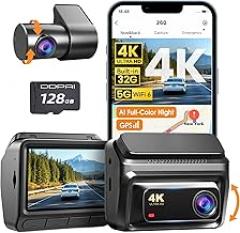 DDPAI 4K Dash Cam Front and Rear, Built-in 32G eMMC Dual Dash Camera for Cars, 128GB Card Included Dashcam,GPS, Night Vision,5G WiFi, 7-Days Parking Mode, 3