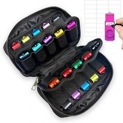 USB Flash Drive Storage Case, 20 Slots Electronic Organizer, Black Carrying Case with D-Buckle, 7.1 x 3.6 inches