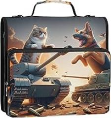 1.5 Inch 3 Ring Binders Heavy Duty Cat Dog Tank War Funny Binder Zipper Organizer Binders with Strap Middle School Bag Personalized Portfolio & Case Ring Folder Holder