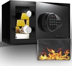 BONANO Small Safe, 0.5 Cubic Safe Box with Electronic Keypad and Fireproof Waterproof Bag, Small Safety Box for Money Cash Valuables, Dual Alarm System, Safes for Home Hotel Office