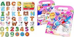 JoyCat Wooden Thick Alphabet Magnets for Toddlers + Reusable & No Mess Unicorn Water Coloring Book