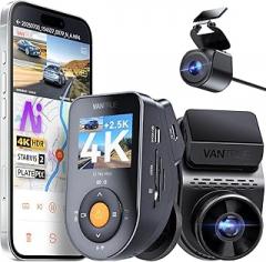 Vantrue S1 Pro Max AI Dash Cam 4K+2.5K w/ADAS & BSD, Dual STARVIS 2 Front and Rear, 2 Channel HDR Dashcam, PlatePix Night Vision, 5G WiFi, Voice Control, GPS, 24H Buffered Parking Mode, 1TB Max