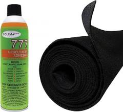 Polymat Quality 1 can 777LV Glue + 3ftX4ft Wide Black Speaker Box Carpet Cabinet Enclosure Carpet Truck Car Trunk Liner, and Dash Cover