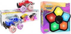 ArtCreativity Light Up Monster Trucks for Boys and Girls, Toy Truck Set of 2 + Electronic Memory Game with Lights and Sounds, Handheld Memory Game for Kids, Mind-Sharpening Brain Games for Kids
