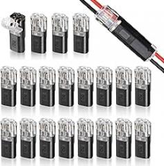 2026 New Flame Retardant Locking Wire Quick Connectors, Upgraded 2-Pin Double Wire Plug in Connector, No-Strip D2 Locking Connector for Low Voltage LED Strips, Car Audio & Home Electronics (20 Pcs)