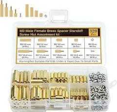 320 Pcs M3 Motherboard Standoffs and Screws Nuts Kit, Brass Motherboard Standoffs Hex Male Female Spacer,PC Screws for DIY Computer Build, Raspberry Pi, Electronic Projects and Circuit Board
