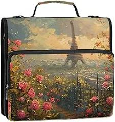 Parisian Scene Eiffel Tower 1 1/2 Inch 3 Ring Binders D Ring Binder Zipper Organizer Binder with Shoulder Strap for School Personalized Portfolio & Case Ring Folder Holder