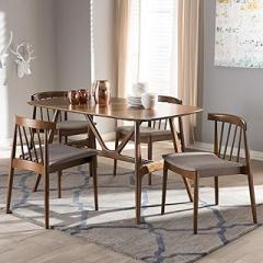 Baxton Studio Wyatt 5 Piece Dining Set in Beige and Walnut Brown