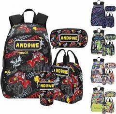 Faroishta Personalized Cars Toddler Backpack with Name Custom Kids School Backpack for Boys Back to School Supplies Customized Name Schoolbag Bookbag and Water Bottle Cup&Pencil Pouch for Preschool Elementary