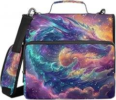 Dragon Head Galaxy Zipper Binder with Handle - 1.5” D-Rings, 500 Sheet Capacity, Multiple Pockets Organizer for Office, Compatible with 13” Laptop Tablet