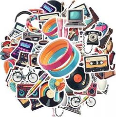 50pcs Retro Electronics Music Technology DIY Stickers Graffiti Decals Animated Stickers Toy for Guitar DIY Bicycle Skateboard Laptop Luggage Decor Laptop Motorcycle Luggage Phone