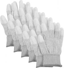 Anti Static Carbon Fiber Fingertip Gloves, PU Coated Non-Slip Protective Work Gloves for Electronics Factory and Cleanroom Use, 5 Pairs (Large, 21.6Cm)