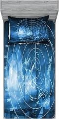 Ambesonne Navy Blue Fitted Sheet & Pillow Sham Set, Modern Ship with Radar Exposure in Screen Digital Electronic Hi Tech Futuristic Concept, Decorative Printed 2 Piece Bedding Decor Set, Twinxl, Blue