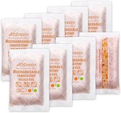 ADSorbco 50 Gram (8 Pack) Silica Gel Packets – Desiccant Packs for Storage, Reusable Moisture Absorbers with Color Change, Orange to Green, for Food, Electronics, Jewelry, Safes