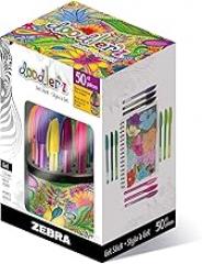 Zebra Pen Doodlerz Gel Stick Pen with Display Cup, Smooth Gel Ink, 1.0mm, Assorted Ink Colors (41950) (Pack of 1, 50 Count Total)