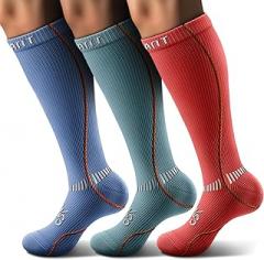 KEMISANT Compression Socks 3Pairs,Sports Knee-high Socks Cushioned Footbed 15-20 Pressure Extra Wicking
