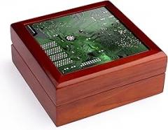 3dRose Green computer chip macro photography microchip - motherboard electronics circuits - tech geek nerd, Jewelry Box jb-161561-1