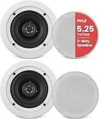 Pyle Home 5.25” Ceiling Wall Mount Speakers - Pair of 2-Way Midbass Woofer Speaker 1'' Polymer Dome Tweeter Flush Design w/ 80Hz - 20kHz Frequency Response & 150 Watts Peak Easy Installation-PDIC51RD