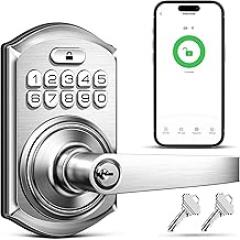 TEEHO TE019 Smart Keyless Entry Door Lock with Handle, App Control, Digital Electronic Keypad, Remote One-Time Code Sharing, Auto Lock & Passage Mode, for Bedroom & Rental - Satin Nickel