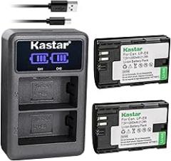 Kastar Battery x2 + Dual LCD Charger for Canon LP-E6, LP-E6N, EOS 5DS R, 5D Mark II, 5D Mark III, Mark IV, 6D, 6D Mark II, 7D, 7DSV, 7D Mark II, 60D, 60Da, 70D, 80D, XC10, XC15, Marshall HDMI Monitor