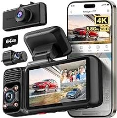 REDTIGER F17 4K 3 Channel Dash Cam, 5GHz WiFi Built-in GPS with 64GB Card, 2160P+1080P+1080P Front and Rear Inside, Triple Car Camera with 3 Inch Screen, IR Night Vision, G Sensor, WDR, Parking Mode