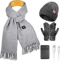KLADNDER 3Pcs Heated Scarf Hat Gloves Set for Women Men USB Rechargeable 5000mAh Battery Neck Warmer 3 Temperature Settings